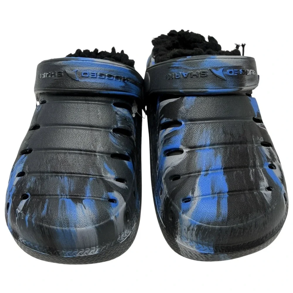 Rugged Shark Kids Lined Clogs Black Blue Camo Slip On Shoes Youth Size 7 NWOB